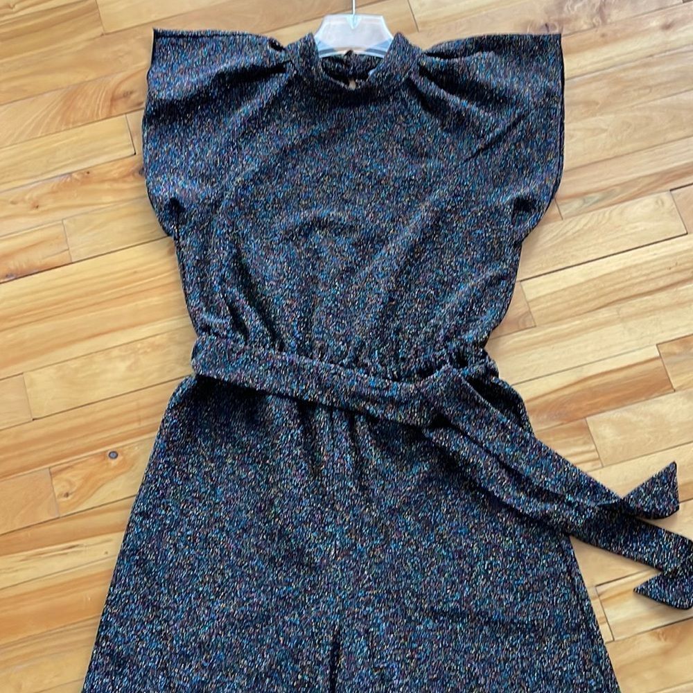 Nine West multi-color metallic sparkle elastic waist/tie belt jumpsuit. Small. - Picture 2 of 7